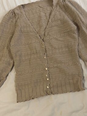 Beige Knit Button-Front Women's Sweater Cardigan